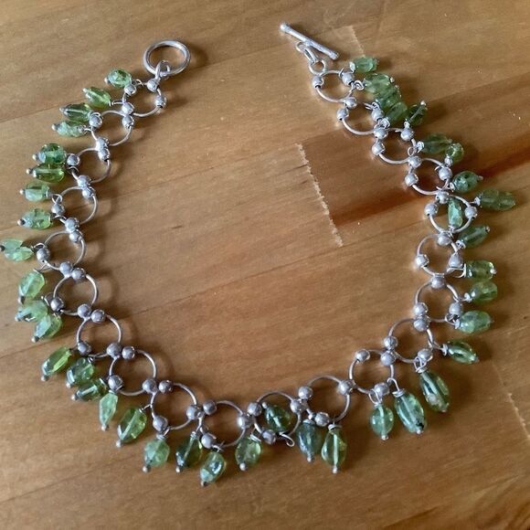 𝅺sterling SILVER 925 GREEN PERIDOT DANGLING BEADS ANKLET/BRACELET NEW​ - Picture 4 of 7